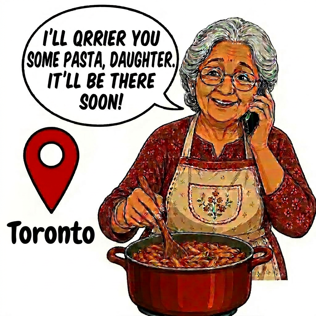 Grandma cooking pasta while on the phone
